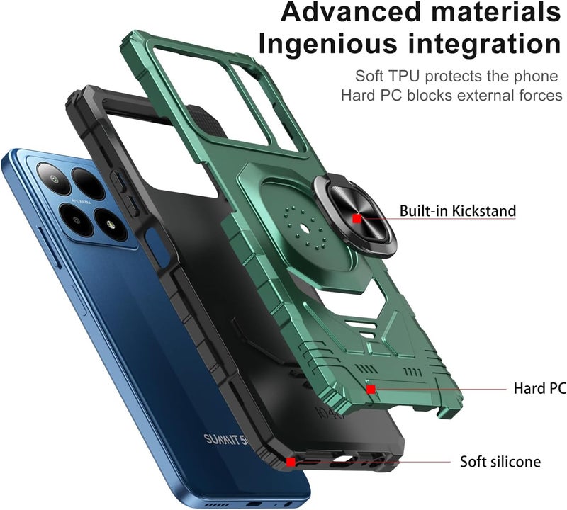 Mocotto for Boost Summit 5G Phone Case with Tempered Glass Screen Protector,Military Grade Heavy Duty Shockproof Protective Cover,with Ring Kickstand (Boost Summit 5G,Dark Green) - Image 3